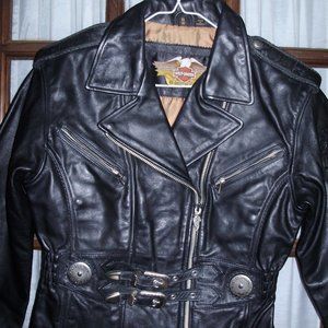 Harley Davidson Women's Black Leather Motorcycle Jacket, Size S